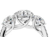 White gold Three-Stone Round Cut Diamond Ring with Round with Moissanite side stone Pavé Band and Prong Setting_22