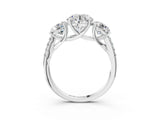 White gold Three-Stone Round Cut Diamond Ring with Round with Moissanite side stone Pavé Band and Prong Setting_3