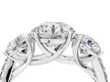 White gold Three-Stone Round Cut Diamond Ring with Round with Moissanite side stone Pavé Band and Prong Setting_4