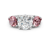 White gold Three-Stone Round Cut Diamond Ring with Round with Morganite side stone Pavé Band and Prong Setting_12