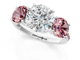 White gold Three-Stone Round Cut Diamond Ring with Round with Morganite side stone Pavé Band and Prong Setting_13