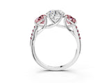 White gold Three-Stone Round Cut Diamond Ring with Round with Morganite side stone Pavé Band and Prong Setting_15