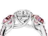 White gold Three-Stone Round Cut Diamond Ring with Round with Morganite side stone Pavé Band and Prong Setting_16