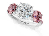 White gold Three-Stone Round Cut Diamond Ring with Round with Morganite side stone Pavé Band and Prong Setting_1