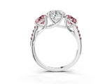 White gold Three-Stone Round Cut Diamond Ring with Round with Morganite side stone Pavé Band and Prong Setting_3