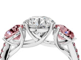 White gold Three-Stone Round Cut Diamond Ring with Round with Morganite side stone Pavé Band and Prong Setting_4