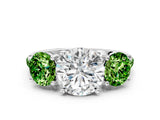White gold Three-Stone Round Cut Diamond Ring with Round with Peridot side stone Pavé Band and Prong Setting