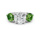 White gold Three-Stone Round Cut Diamond Ring with Round with Peridot side stone Pavé Band and Prong Setting_12