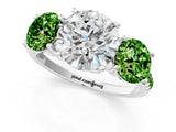 White gold Three-Stone Round Cut Diamond Ring with Round with Peridot side stone Pavé Band and Prong Setting_13