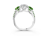 White gold Three-Stone Round Cut Diamond Ring with Round with Peridot side stone Pavé Band and Prong Setting_15