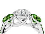 White gold Three-Stone Round Cut Diamond Ring with Round with Peridot side stone Pavé Band and Prong Setting_16