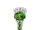 White gold Three-Stone Round Cut Diamond Ring with Round with Peridot side stone Pavé Band and Prong Setting_17