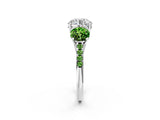 White gold Three-Stone Round Cut Diamond Ring with Round with Peridot side stone Pavé Band and Prong Setting_2