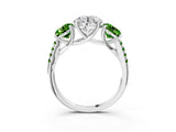 White gold Three-Stone Round Cut Diamond Ring with Round with Peridot side stone Pavé Band and Prong Setting_3