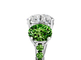 White gold Three-Stone Round Cut Diamond Ring with Round with Peridot side stone Pavé Band and Prong Setting_5