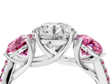 White gold Three-Stone Round Cut Diamond Ring with Round with Pink Sapphire side stone Pavé Band and Prong Setting_16