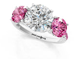 White gold Three-Stone Round Cut Diamond Ring with Round with Pink Sapphire side stone Pavé Band and Prong Setting_1