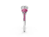 White gold Three-Stone Round Cut Diamond Ring with Round with Pink Sapphire side stone Pavé Band and Prong Setting_2
