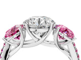 White gold Three-Stone Round Cut Diamond Ring with Round with Pink Sapphire side stone Pavé Band and Prong Setting_4