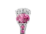 White gold Three-Stone Round Cut Diamond Ring with Round with Pink Sapphire side stone Pavé Band and Prong Setting_5