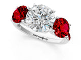 White gold Three-Stone Round Cut Diamond Ring with Round with Ruby side stone Pavé Band and Prong Setting_13
