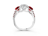 White gold Three-Stone Round Cut Diamond Ring with Round with Ruby side stone Pavé Band and Prong Setting_15
