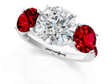 White gold Three-Stone Round Cut Diamond Ring with Round with Ruby side stone Pavé Band and Prong Setting_1