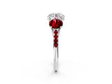 White gold Three-Stone Round Cut Diamond Ring with Round with Ruby side stone Pavé Band and Prong Setting_2