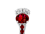 White gold Three-Stone Round Cut Diamond Ring with Round with Ruby side stone Pavé Band and Prong Setting_5
