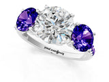 White gold Three-Stone Round Cut Diamond Ring with Round with Tanzanite side stone Pavé Band and Prong Setting_1