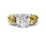 White gold Three-Stone Round Cut Diamond Ring with Round with Yellow Sapphire side stone Pavé Band and Prong Setting_12