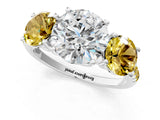 White gold Three-Stone Round Cut Diamond Ring with Round with Yellow Sapphire side stone Pavé Band and Prong Setting_13