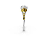 White gold Three-Stone Round Cut Diamond Ring with Round with Yellow Sapphire side stone Pavé Band and Prong Setting_14