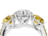 White gold Three-Stone Round Cut Diamond Ring with Round with Yellow Sapphire side stone Pavé Band and Prong Setting_16