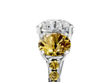 White gold Three-Stone Round Cut Diamond Ring with Round with Yellow Sapphire side stone Pavé Band and Prong Setting_17