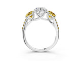 White gold Three-Stone Round Cut Diamond Ring with Round with Yellow Sapphire side stone Pavé Band and Prong Setting_3