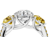 White gold Three-Stone Round Cut Diamond Ring with Round with Yellow Sapphire side stone Pavé Band and Prong Setting_4