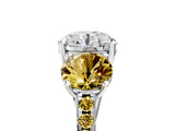 White gold Three-Stone Round Cut Diamond Ring with Round with Yellow Sapphire side stone Pavé Band and Prong Setting_5