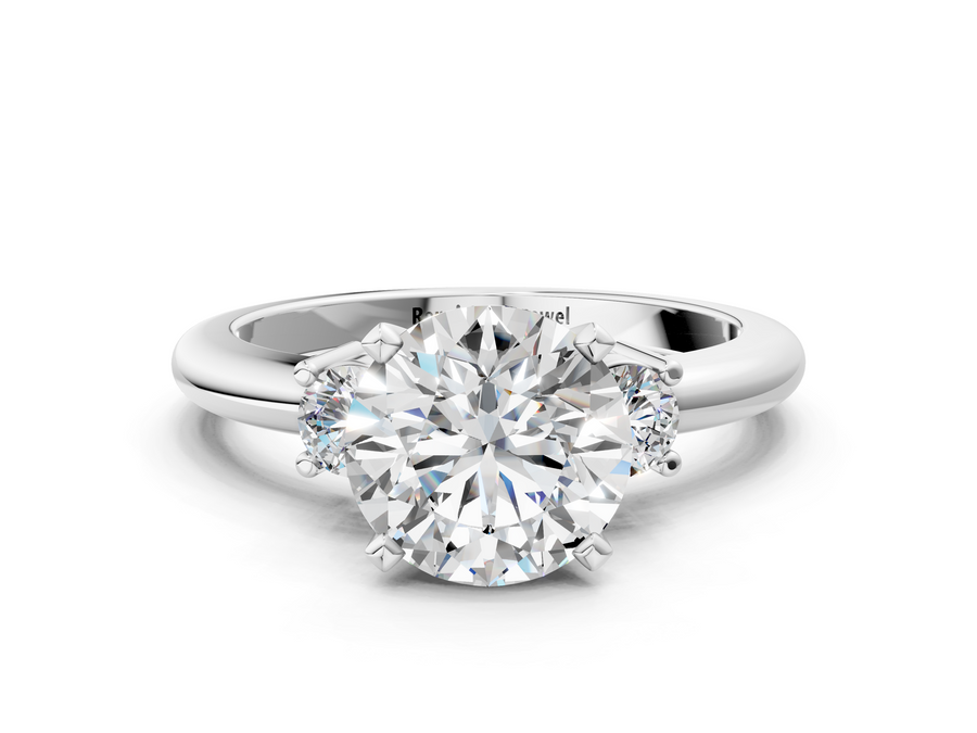 White gold Three-Stone Round Cut Diamond Solitaire with Prong Setting and Classic Band
