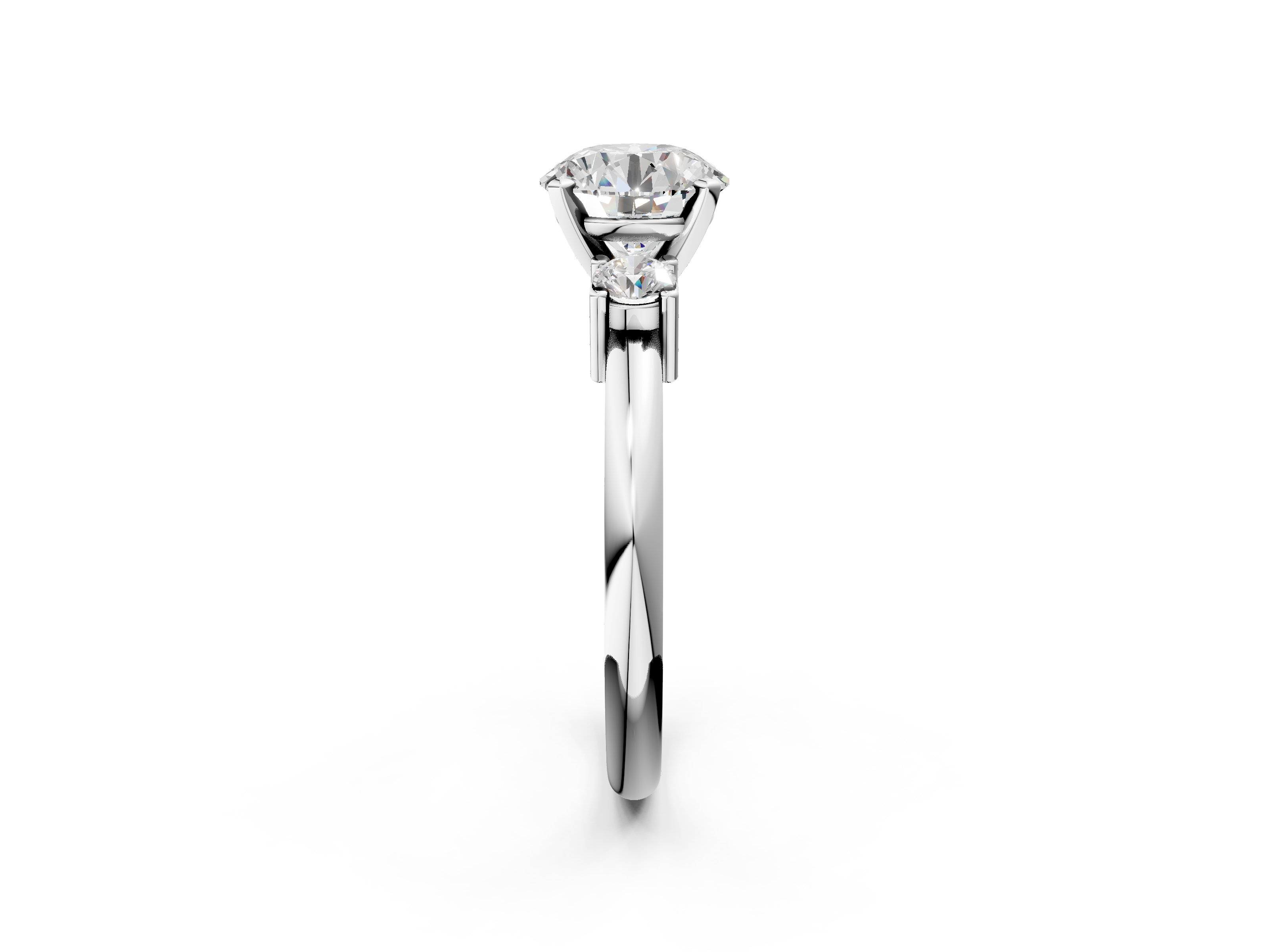 White gold Three-Stone Round Cut Diamond Solitaire with Prong Setting and Classic Band_54