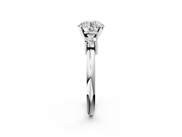 White gold Three-Stone Round Cut Diamond Solitaire with Prong Setting and Classic Band