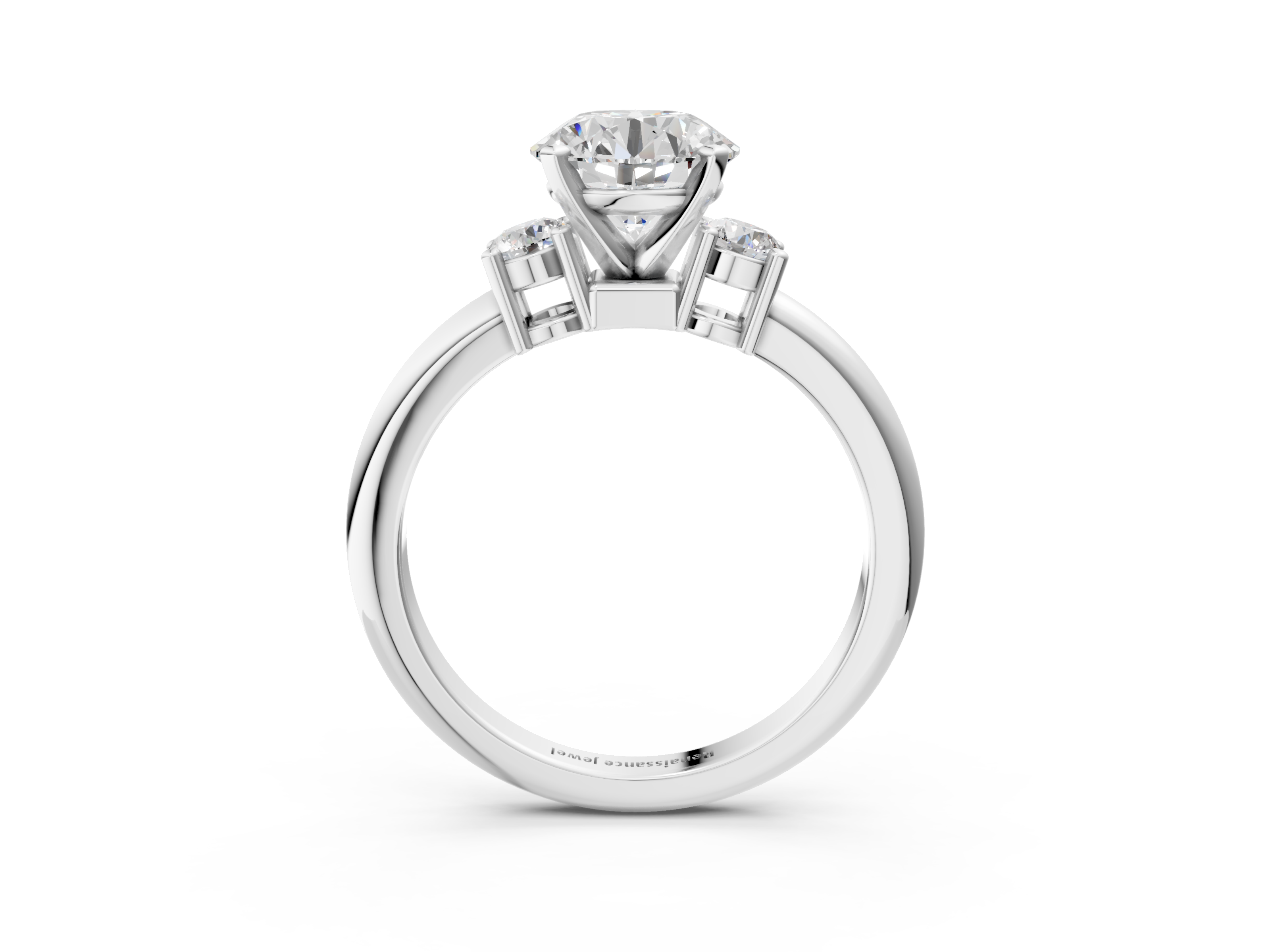 White gold Three-Stone Round Cut Diamond Solitaire with Prong Setting and Classic Band_55