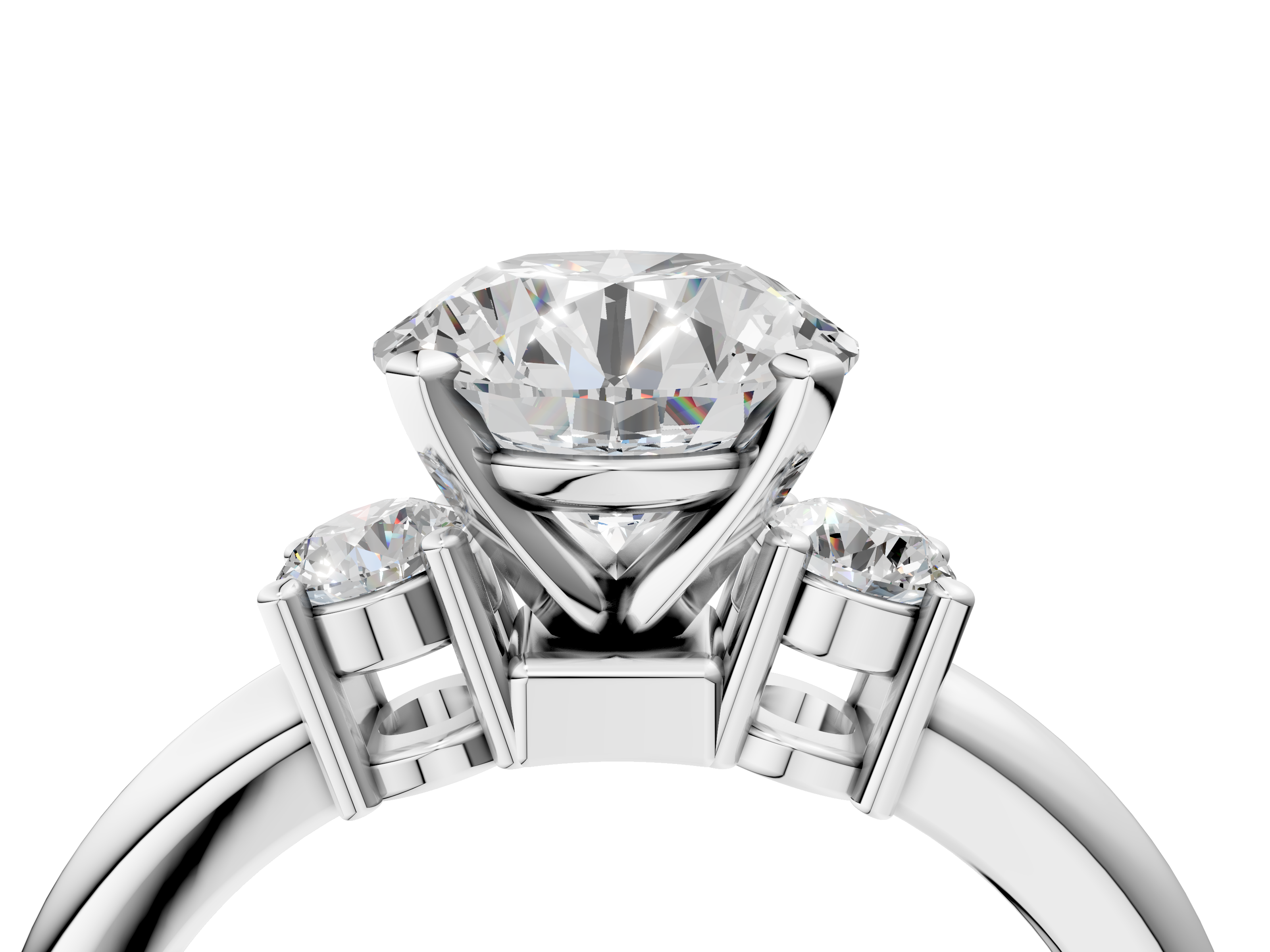 White gold Three-Stone Round Cut Diamond Solitaire with Prong Setting and Classic Band_56