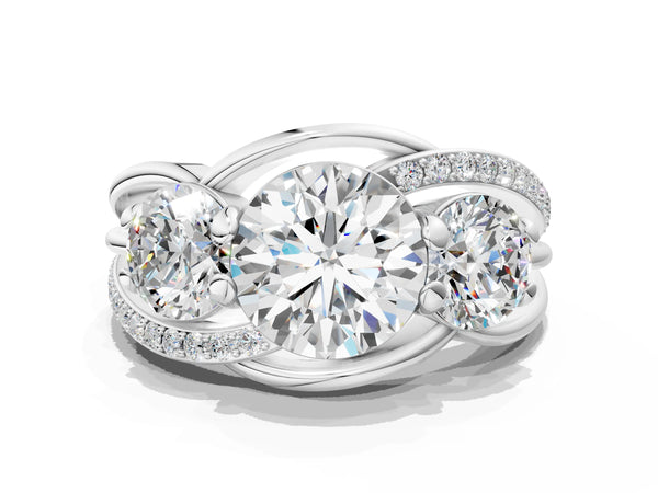 White gold Three-Stone Round Cut Diamond Split Shank Prong Set Ring