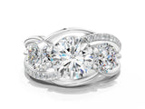 10K White Gold Three-Stone 0.75 Carat F VS1 Round Cut Diamond Split Shank Prong Set Ring
