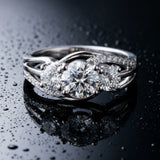 10K White Gold Three-Stone 0.75 Carat F VS1 Round Cut Diamond Split Shank Prong Set Ring