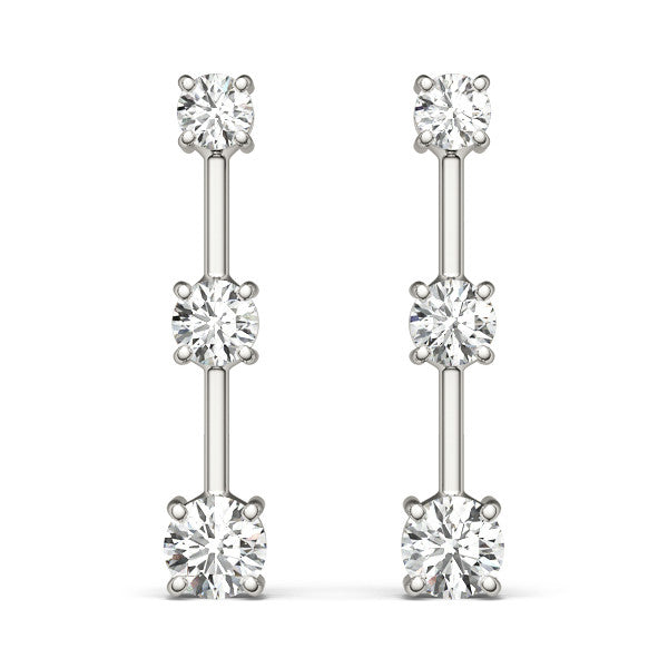 White gold Three-Stone Round Cut Drop Earrings with Prong Setting 2