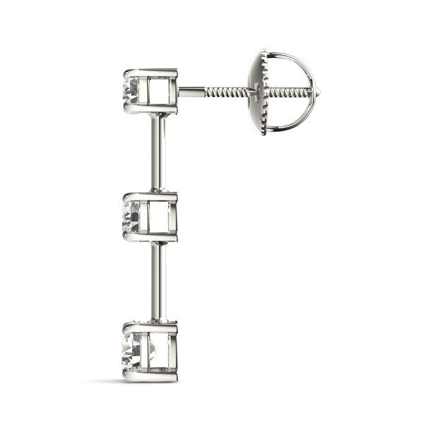 White gold Three-Stone Round Cut Drop Earrings with Prong Setting 3