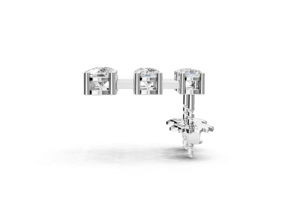 Silver Three-Stone Round Cut Drop Earrings with Prong Setting