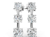 White gold Three-Stone Round Cut Drop Earrings with Prong Setting_15